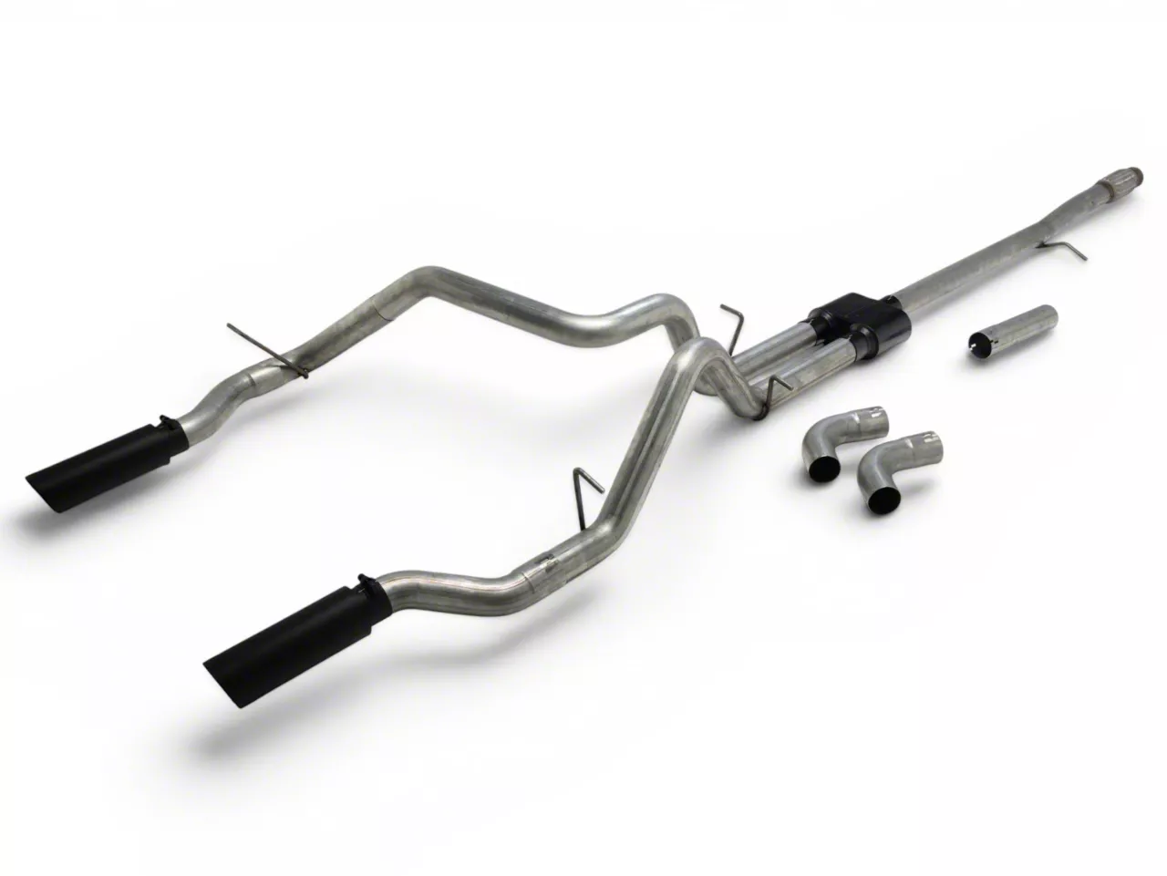 Flowmaster Outlaw Dual Exhaust System with Black Tips; Side/Rear Exit (19-26 5.3L Sierra 1500 w/o Factory Dual Exhaust)