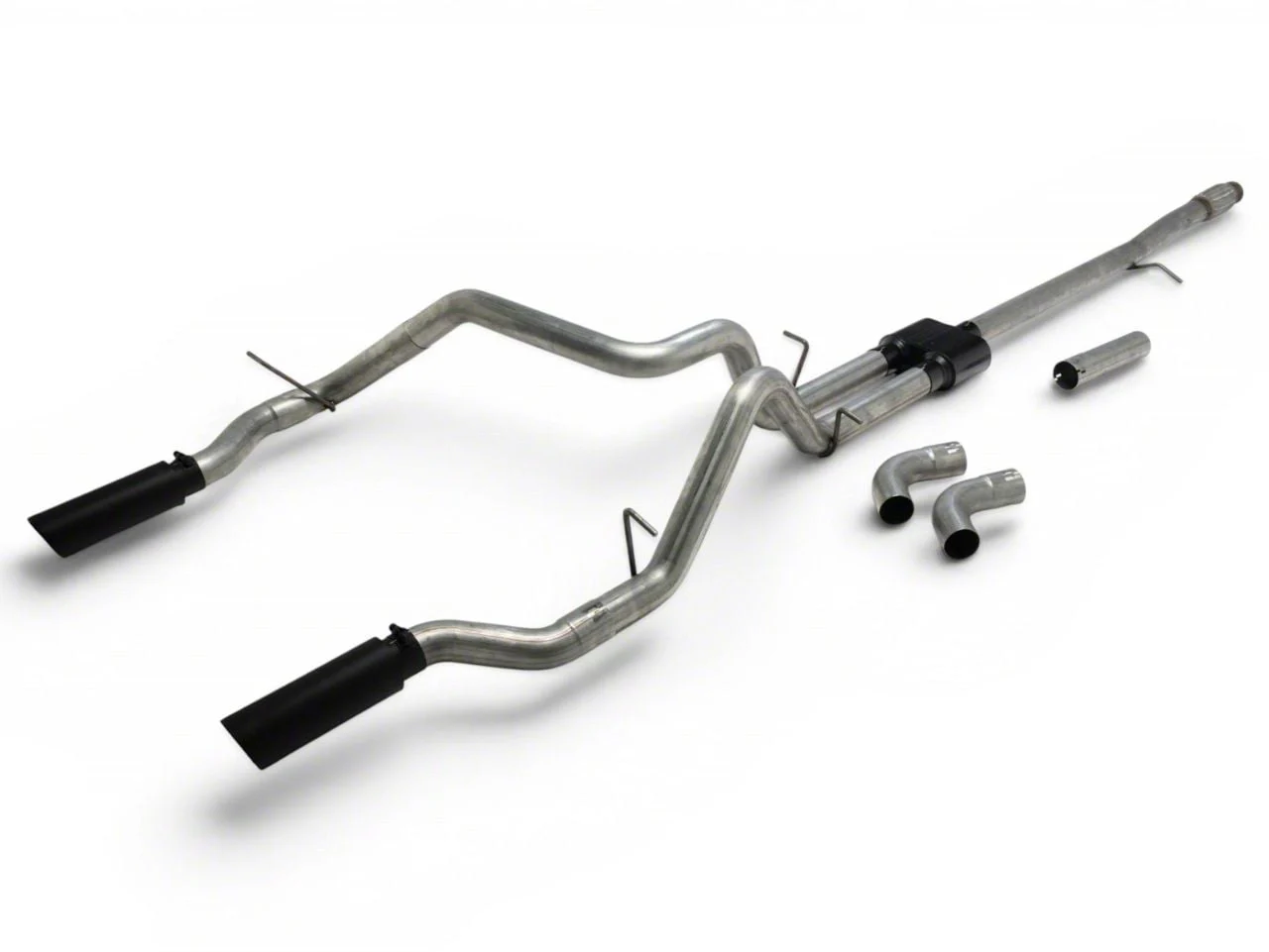 Flowmaster Outlaw Dual Exhaust System with Black Tips; Side/Rear Exit (19-26 5.3L Silverado 1500 w/o Factory Dual Exhaust)
