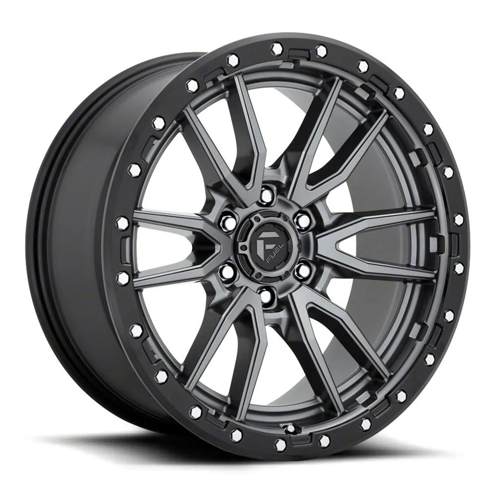 Fuel Wheels Rebel Matte Gunmetal with Black Ring 8-Lug Wheel; 20x10; -18mm Offset (15-19 Silverado 3500 HD SRW)