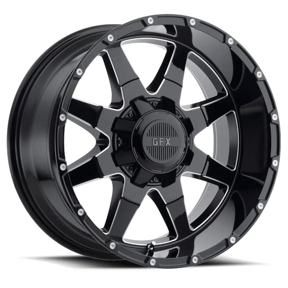 G-FX TR-12 Gloss Black Milled 8-Lug Wheel; 20x9; 0mm Offset (03-09 RAM 3500 SRW)