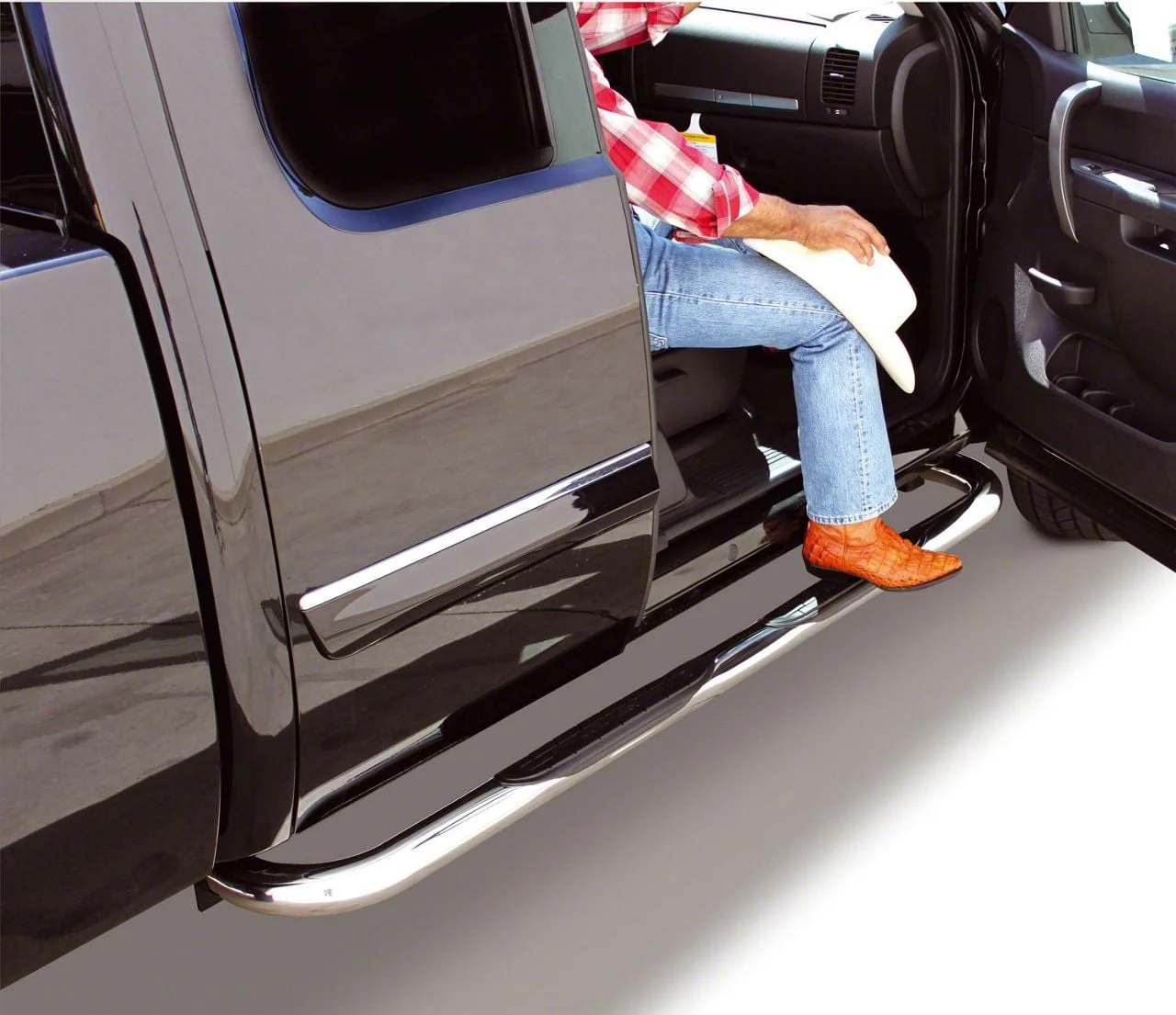 Go Rhino 3-Inch 4000 Series Cab Length Side Step Bars; Polished (14-18 Sierra 1500 Crew Cab)