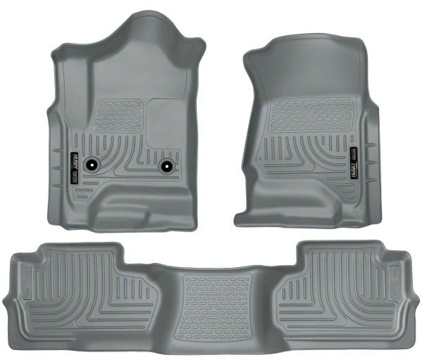 Husky Liners WeatherBeater Front and Second Seat Floor Liners; Footwell Coverage; Gray (15-19 Sierra 2500 HD Double Cab)