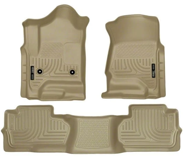 Husky Liners WeatherBeater Front and Second Seat Floor Liners; Footwell Coverage; Tan (15-19 Sierra 2500 HD Double Cab)