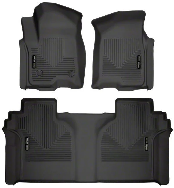 Husky Liners WeatherBeater Front and Second Seat Floor Liners; Black (20-26 Silverado 3500 HD Crew Cab w/ Rear Underseat Storage)