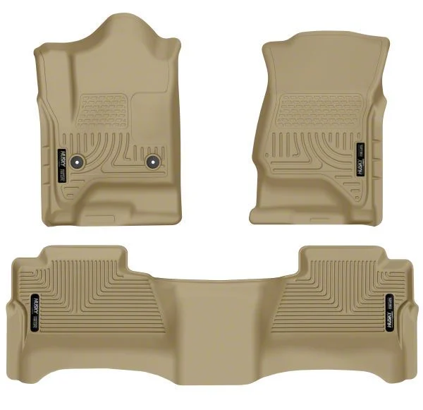 Husky Liners WeatherBeater Front and Second Seat Floor Liners; Footwell Coverage; Tan (15-19 Silverado 3500 HD Crew Cab)