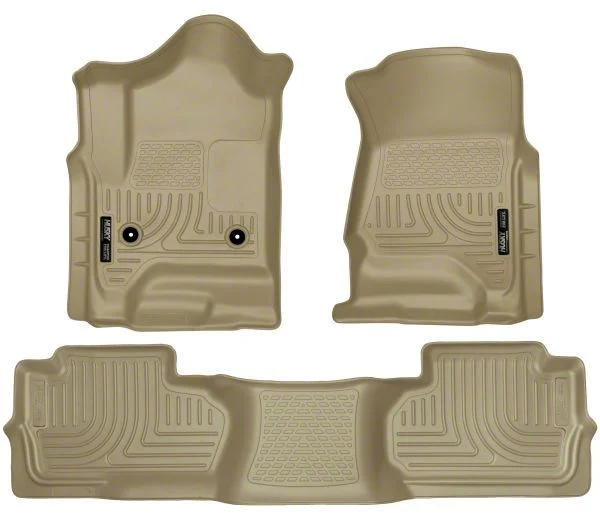 Husky Liners WeatherBeater Front and Second Seat Floor Liners; Footwell Coverage; Tan (15-19 Silverado 3500 HD Double Cab)