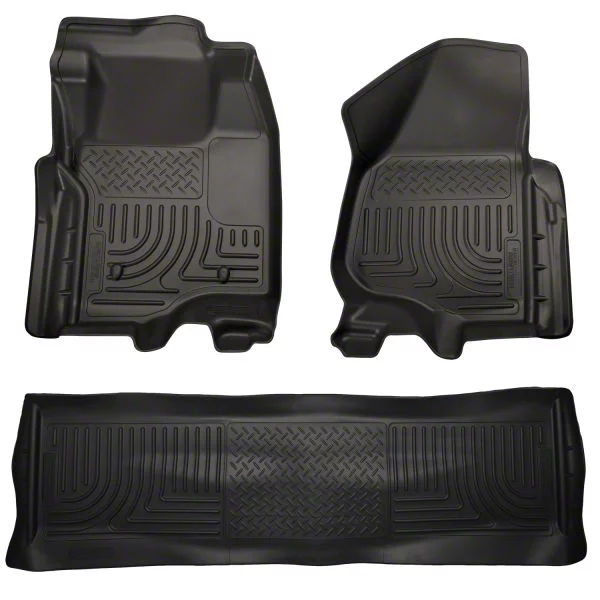 Husky Liners WeatherBeater Front and Second Seat Floor Liners; Footwell Coverage; Black (11-12 F-250 Super Duty SuperCrew w/o Floor Shifter)