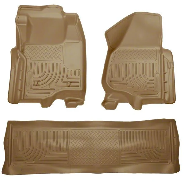 Husky Liners WeatherBeater Front and Second Seat Floor Liners; Footwell Coverage; Tan (11-12 F-250 Super Duty SuperCrew w/o Floor Shifter)