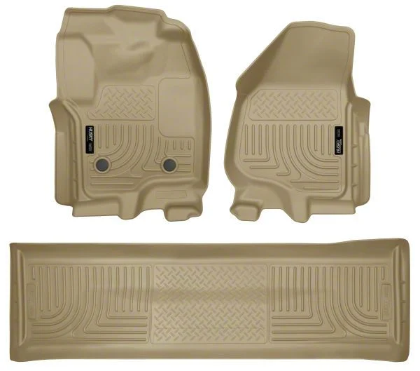 Husky Liners WeatherBeater Front and Second Seat Floor Liners; Footwell Coverage; Tan (12-16 F-250 Super Duty SuperCrew w/o Floor Shifter)