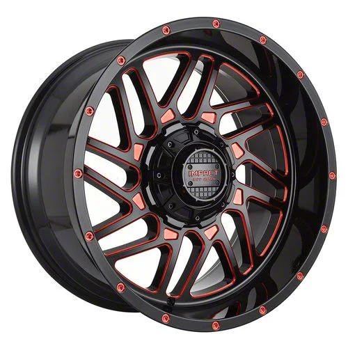 Impact Wheels 808 Gloss Black and Red Milled 6-Lug Wheel; 22x12; -44mm Offset (14-18 Sierra 1500)
