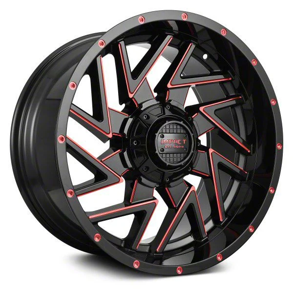 Impact Wheels 809 Gloss Black and Red Milled 6-Lug Wheel; 20x10; -12mm Offset (14-18 Sierra 1500)
