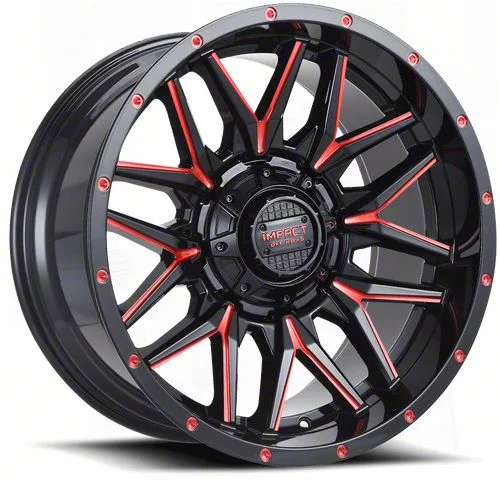 Impact Wheels 819 Gloss Black and Red Milled 6-Lug Wheel; 20x10; -12mm Offset (19-26 Sierra 1500)