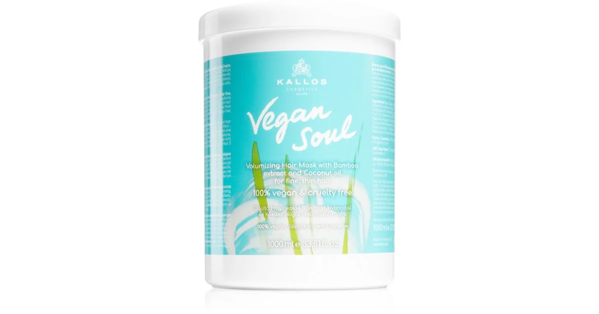 Kallos Vegan Soul Maschera idratante per capelli con bambù - 1000 ml