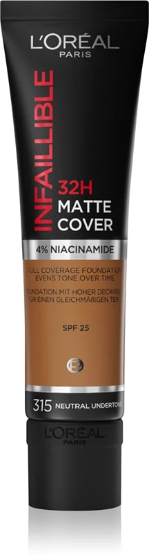 L’Oréal Paris Infaillible 32H Matte Finish fondotinta opacizzante lunga tenuta SPF 25 colore 315 Neutral Undertone 30 ml