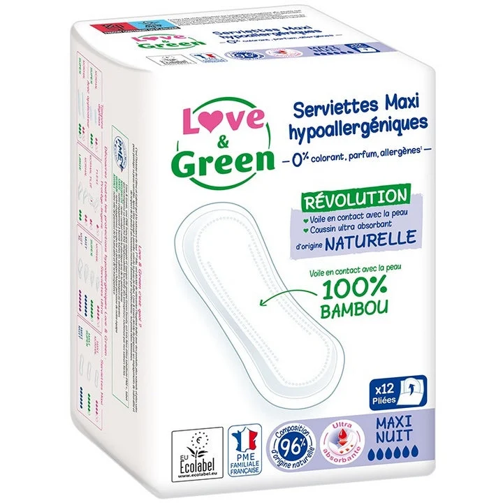 Love&Green Assorbenti Maxi Ipoallergenici  AntiIrritazione  Maxi Notte x12