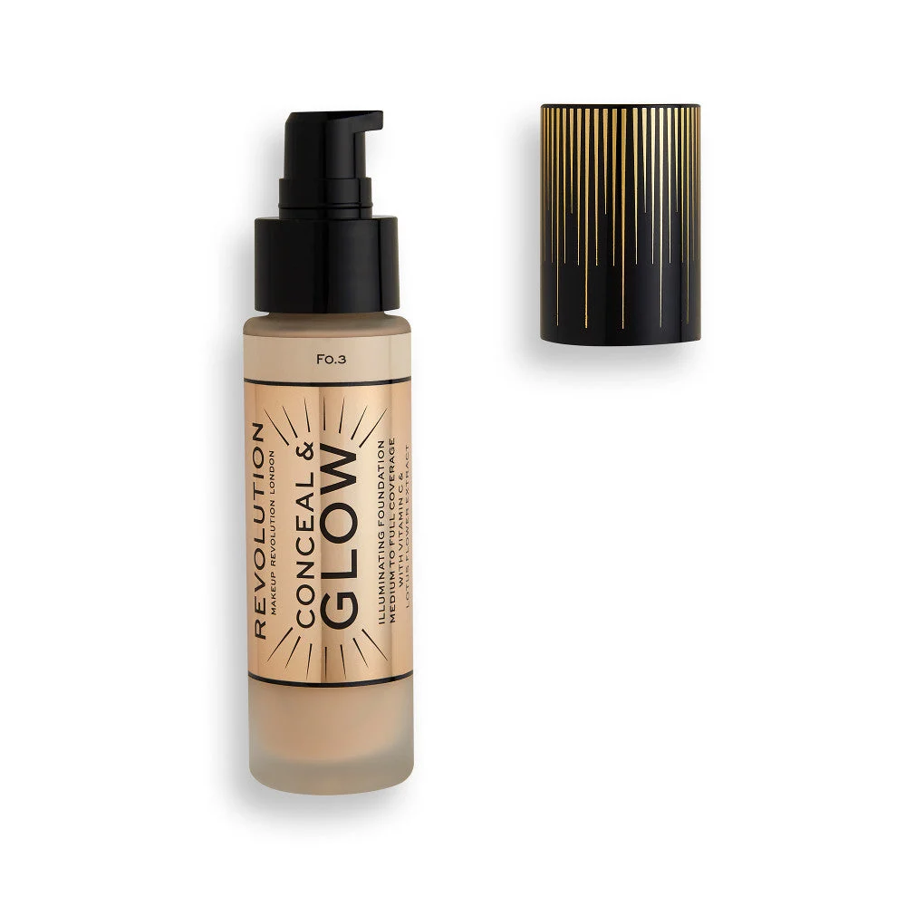 Makeup Revolution, Conceal & Glow, Illuminante, Fondotinta in crema, F3, 23 ml