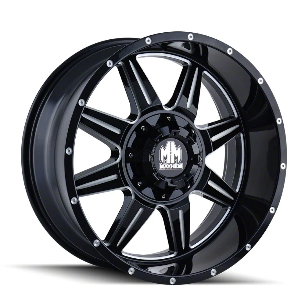 Mayhem Wheels Monstir Gloss Black Milled 5-Lug Wheel; 20x9; 0mm Offset (02-08 RAM 1500, Excluding Mega Cab)
