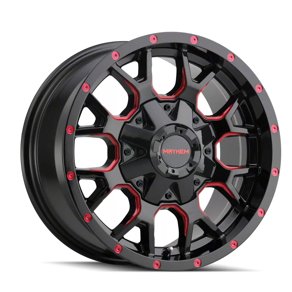 Mayhem Wheels Warrior Black with Prism Red 6-Lug Wheel; 20x9; 18mm Offset (14-18 Silverado 1500)