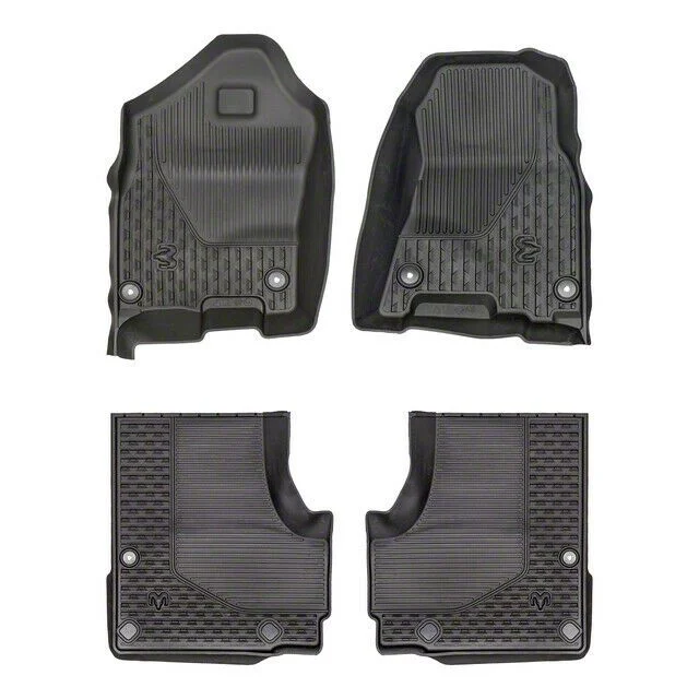 Mopar Slush All-Weather Front and Rear Floor Mats with RAM Head Logo; Black (19-24 RAM 1500 Crew Cab)