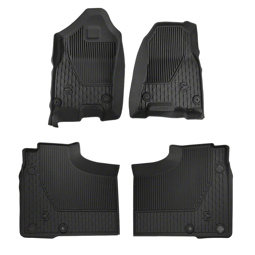 Mopar Slush All-Weather Front and Rear Floor Mats with RAM Head Logo; Black (19-24 RAM 1500 Quad Cab)