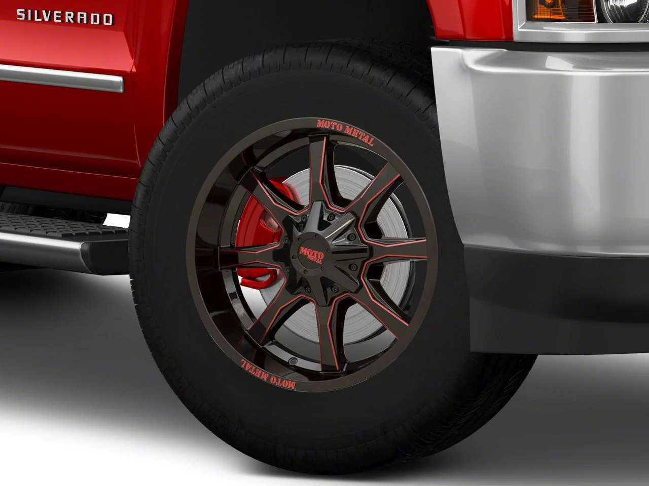 Moto Metal MO970 Gloss Black Milled with Red Tint 8-Lug Wheel; 20x9; 0mm Offset (15-19 Silverado 2500 HD)