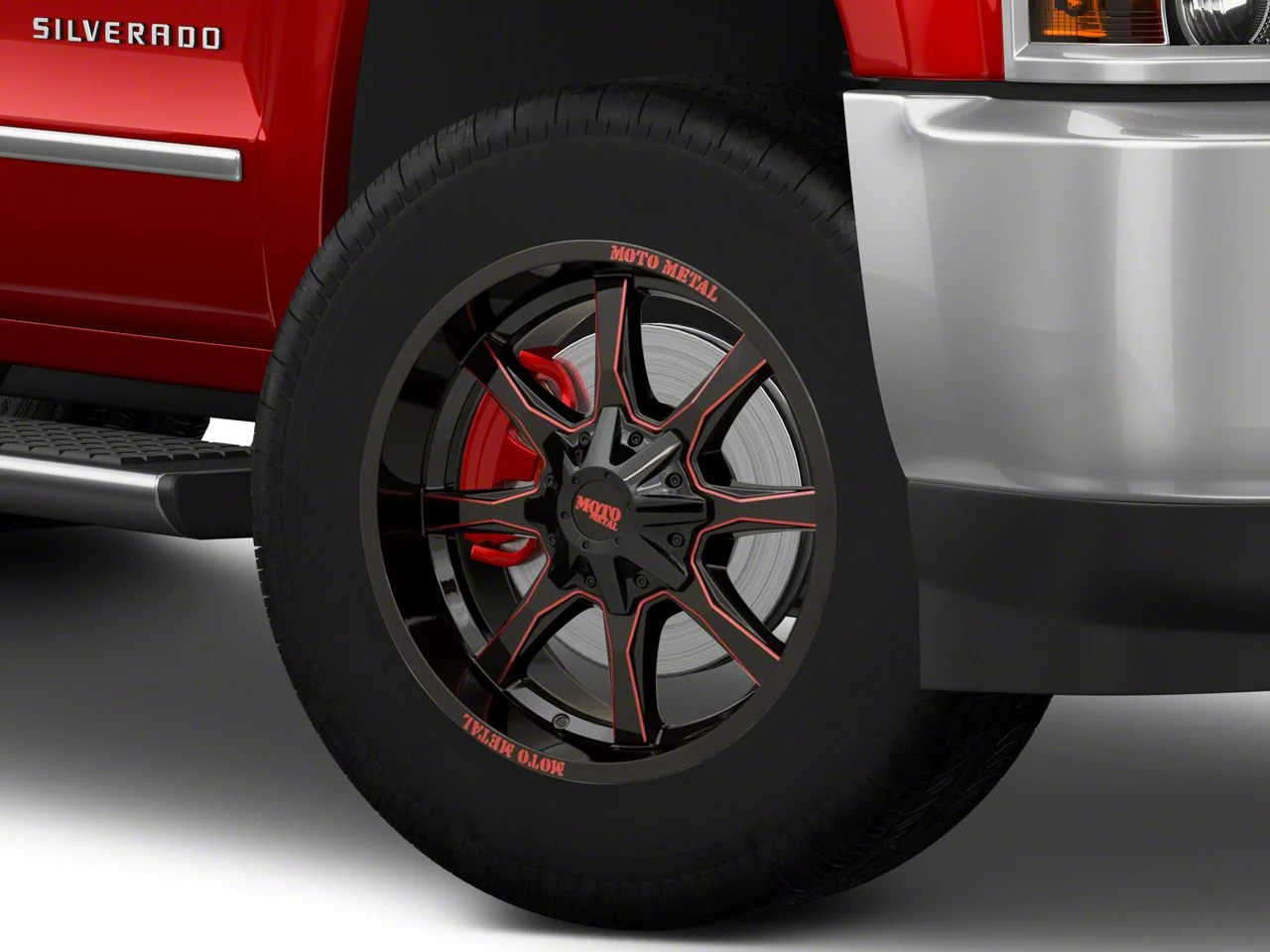 Moto Metal MO970 Gloss Black Milled with Red Tint 8-Lug Wheel; 20x9; 0mm Offset (15-19 Silverado 3500 HD SRW)