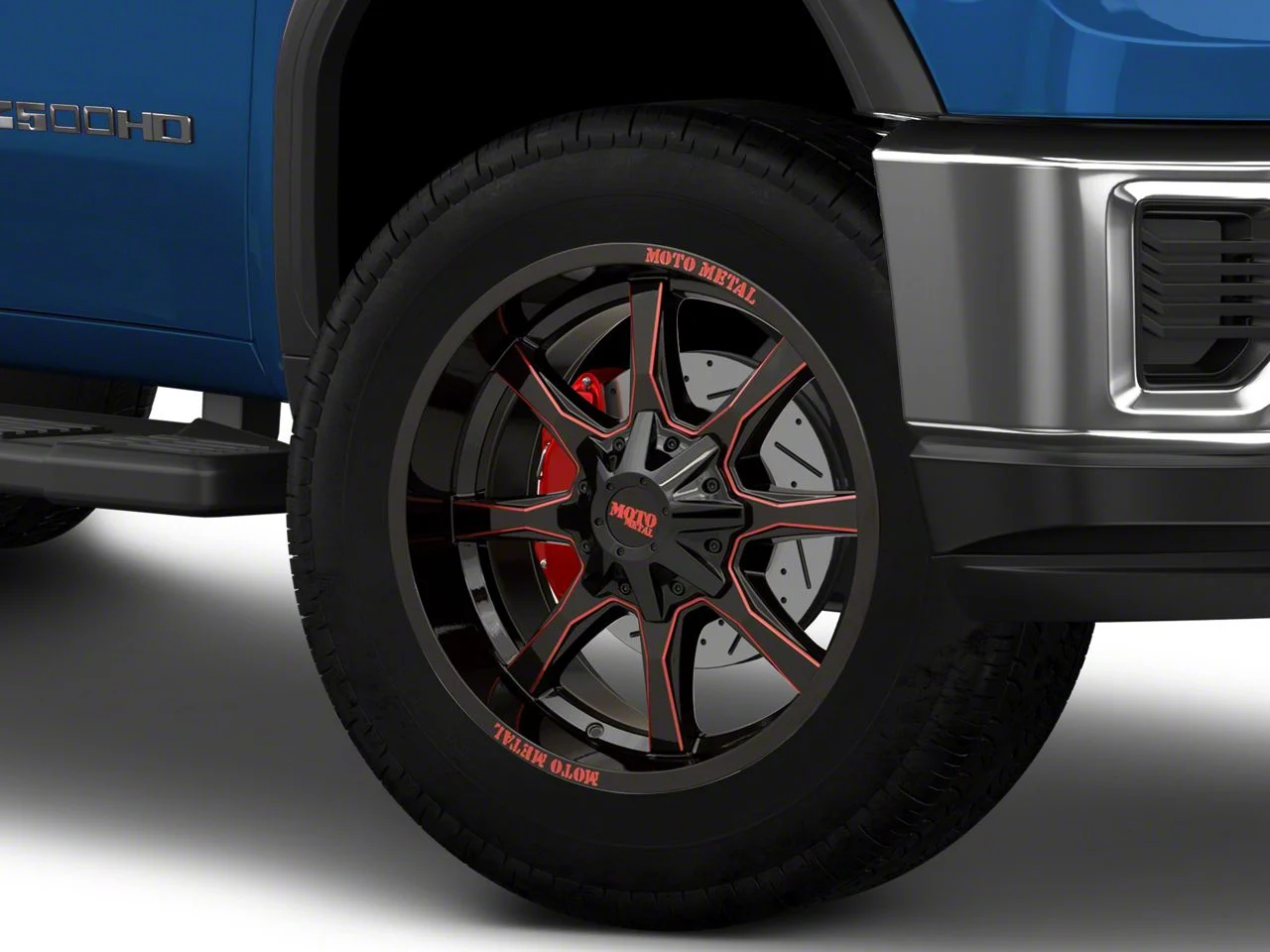 Moto Metal MO970 Gloss Black Milled with Red Tint 8-Lug Wheel; 20x10; -18mm Offset (20-26 Sierra 2500 HD)