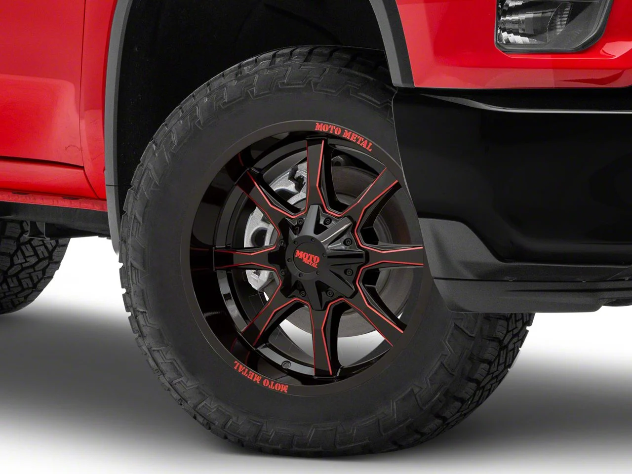 Moto Metal MO970 Gloss Black Milled with Red Tint 8-Lug Wheel; 20x9; 0mm Offset (20-26 Silverado 2500 HD)