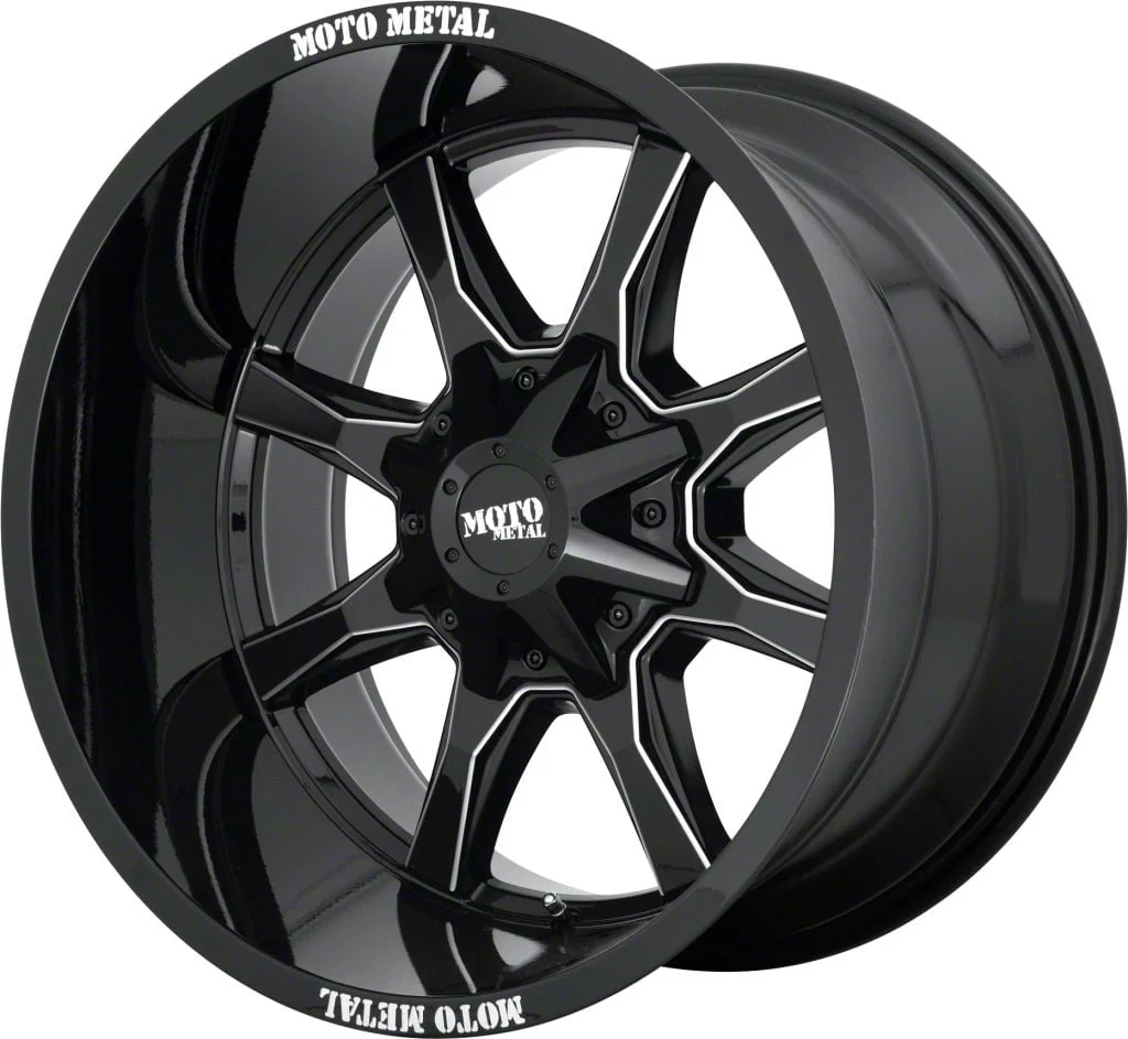 Moto Metal MO970 Gloss Black with Milled Spoke 8-Lug Wheel; 20x10; -18mm Offset (20-26 Silverado 2500 HD)
