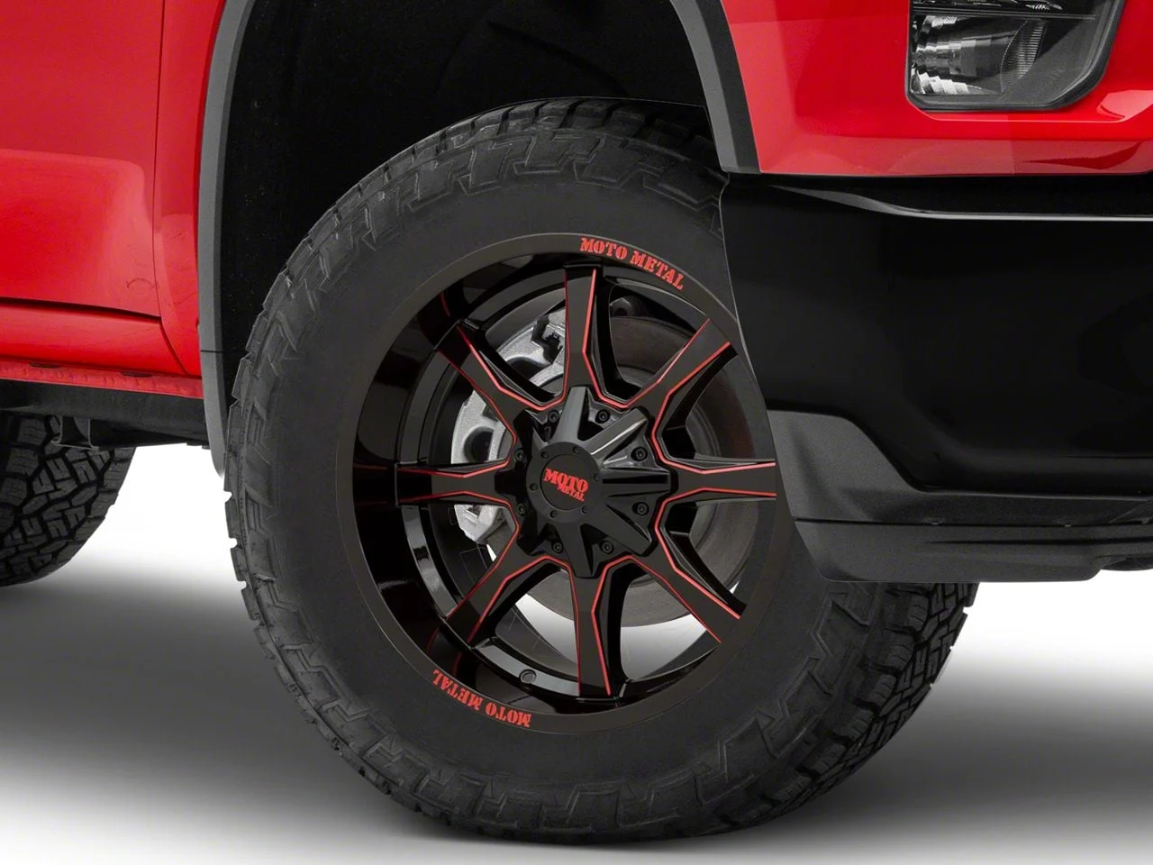 Moto Metal MO970 Gloss Black Milled with Red Tint 8-Lug Wheel; 20x9; 0mm Offset (20-26 Silverado 3500 HD SRW)
