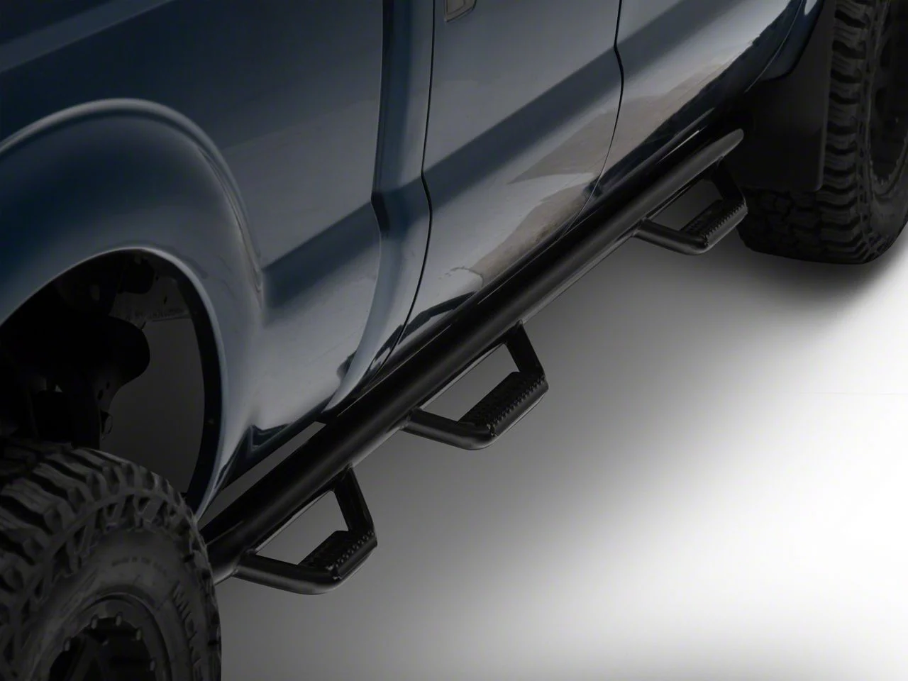 N-Fab Wheel 2 Wheel Bed Access Nerf Side Step Bars; Gloss Black (11-16 F-350 Super Duty SuperCrew w/ 6-3/4-Foot Bed)