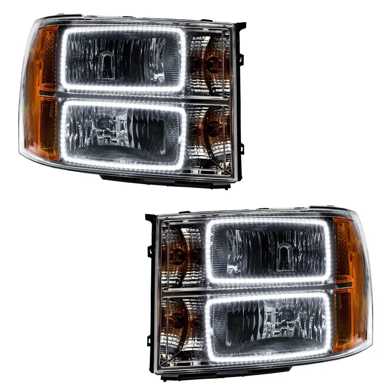 Oracle OE Style Headlights with ColorSHIFT Square Ring LED Halo; Chrome Housing; Clear Lens (07-14 Sierra 2500 HD)