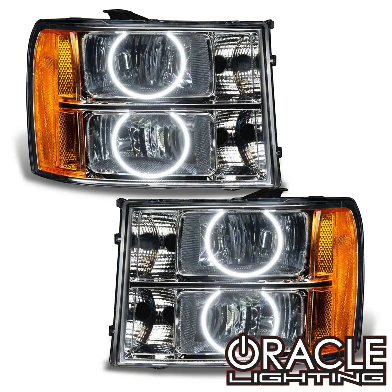 Oracle OE Style Headlights with ColorSHIFT Round Ring LED Halo; Chrome Housing; Clear Lens (07-14 Sierra 2500 HD)