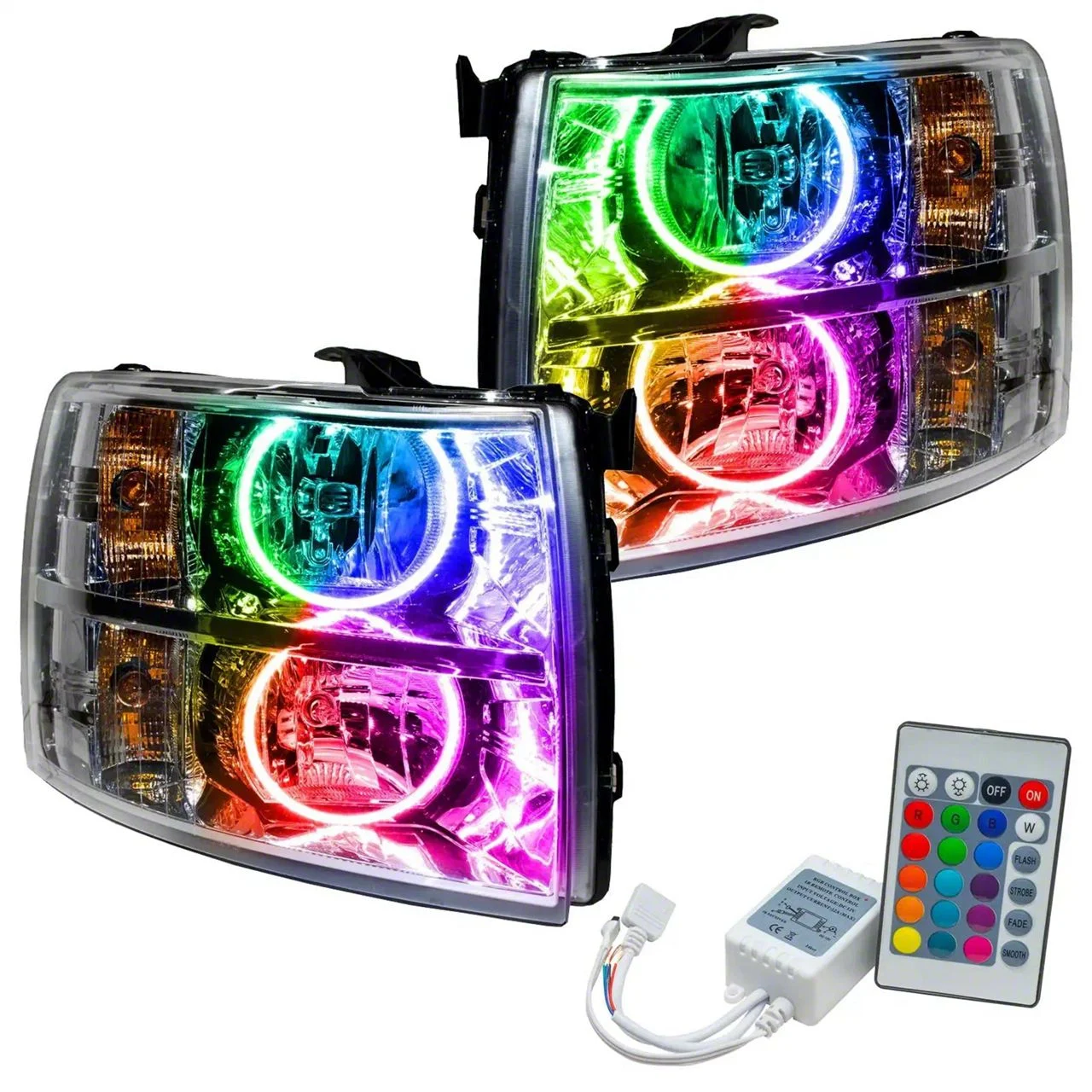 Oracle OE Style Headlights with ColorSHIFT Round Ring LED Halo; Chrome Housing; Clear Lens (07-14 Silverado 2500 HD)