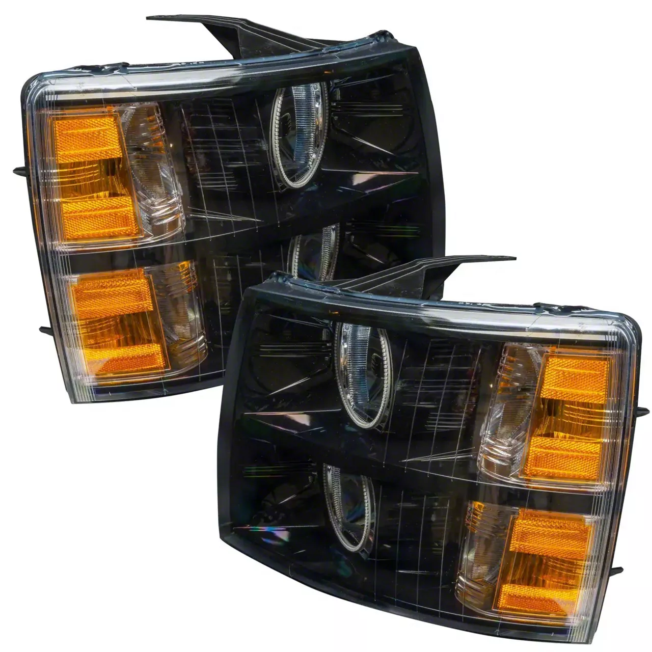 Oracle OE Style Headlights with ColorSHIFT Round Ring LED Halo; Black Housing; Clear Lens (07-14 Silverado 2500 HD)
