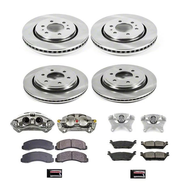 PowerStop OE Replacement 6-Lug Brake Rotor, Pad and Caliper Kit; Front and Rear (15-17 F-150 w/ Electric Parking Brake)