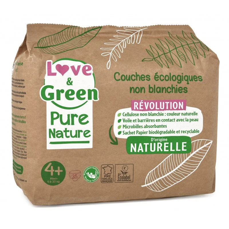Love&Green Pure Nature - Pannolini ecologici non sbiancati - Taglia 4+ - da 9 a 20 kg - 35 strati