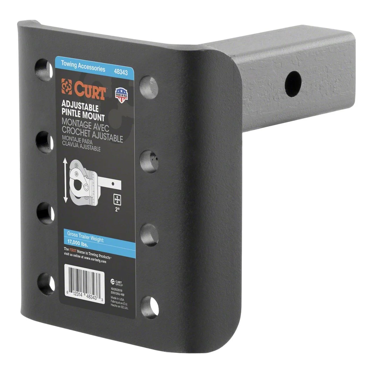 2-Inch Receiver Hitch Adjustable Pintle Mount; 17,000 lb. (Universal; Some Adaptation May Be Required)