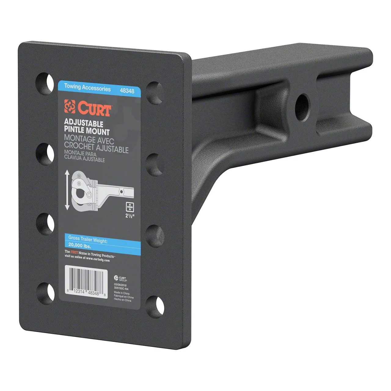 2.50-Inch Receiver Hitch Adjustable Pintle Mount; 20,000 lb. (Universal; Some Adaptation May Be Required)