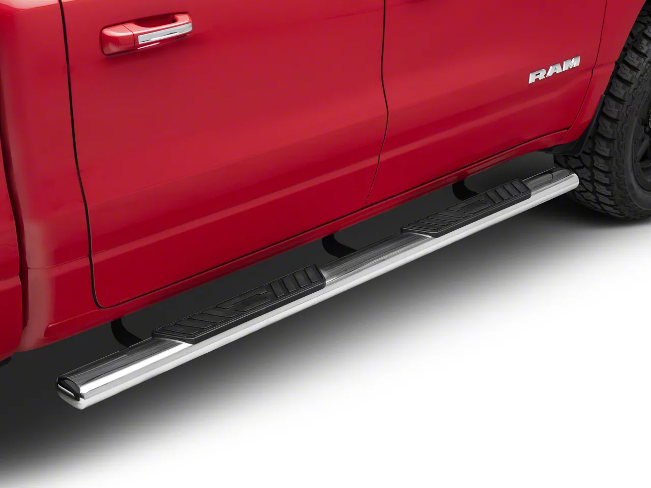 5-Inch Straight Nerf Side Step Bars; Stainless Steel (19-26 RAM 1500 Crew Cab)