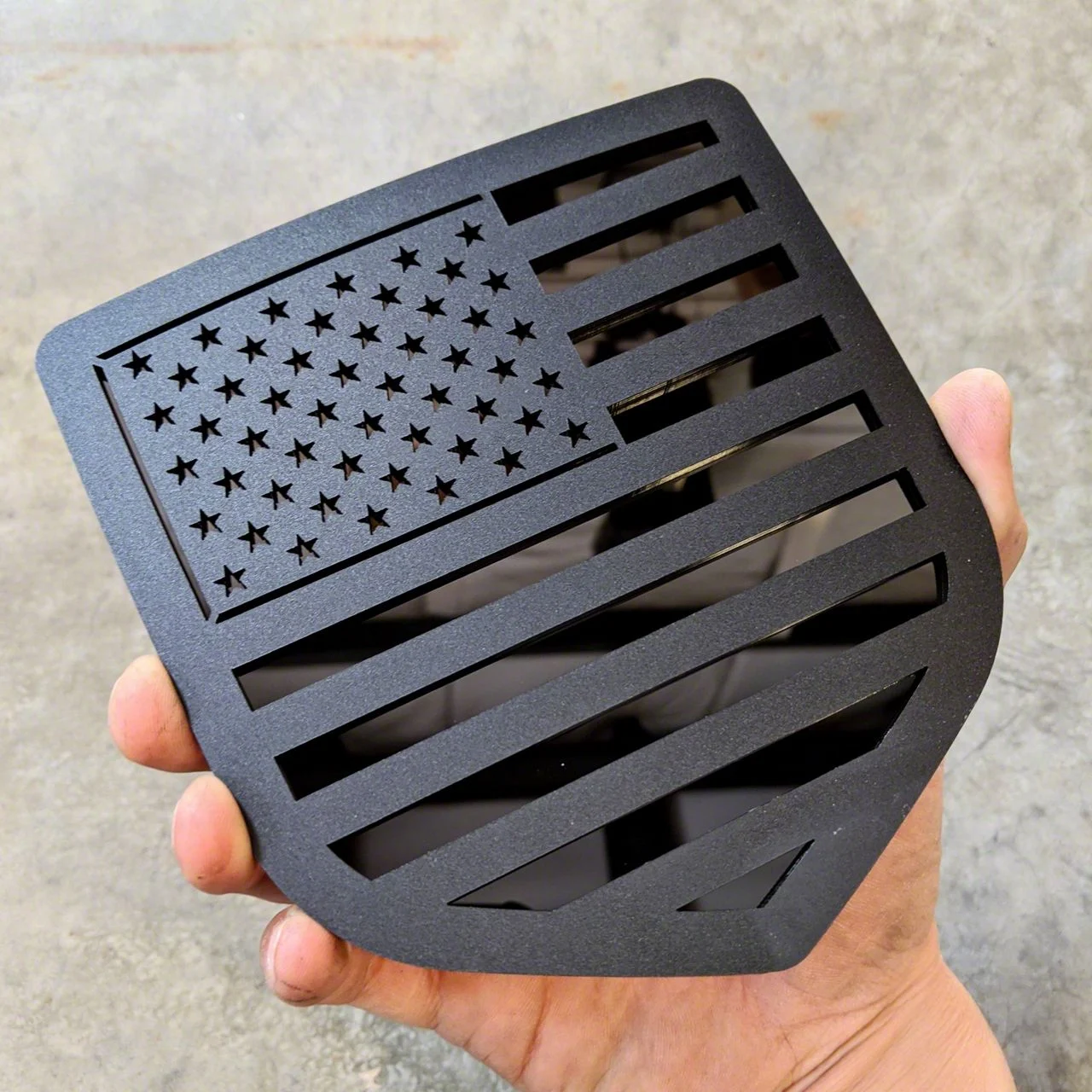 American Flag Tailgate Badge; Matte Black on Gloss Black (09-18 RAM 1500)