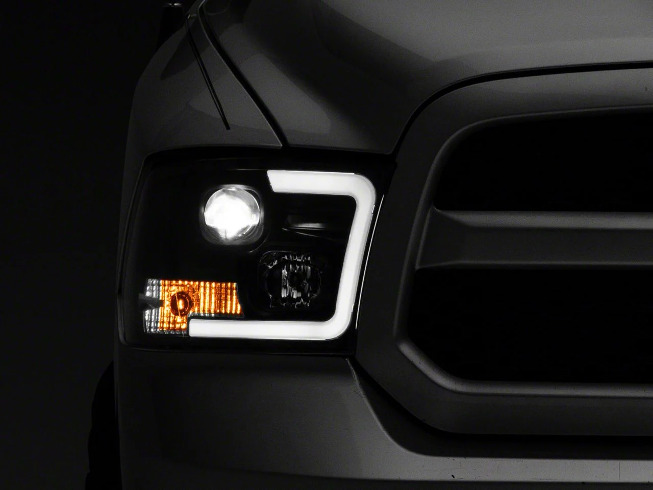 Version 2 Light Bar DRL Projector Headlights; Black Housing; Clear Lens (09-18 RAM 1500 w/ Factory Halogen Non-Projector Headlights)