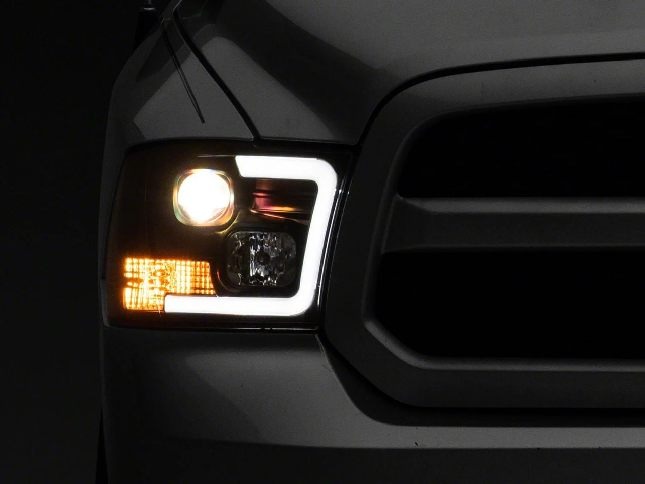 Version 2 Switchback Light Bar Projector Headlights; Black Housing; Clear Lens (09-18 RAM 1500 w/ Factory Halogen Non-Projector Headlights)