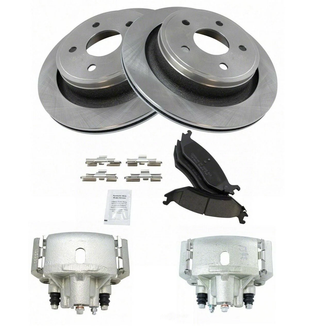 Ceramic 5-Lug Brake Rotor, Pad and Caliper Kit; Rear (02-18 RAM 1500, Excluding SRT-10 & Mega Cab)