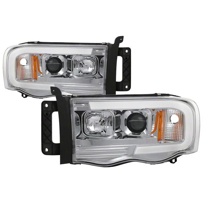 Version 2 Light Bar DRL Projector Headlights; Chrome Housing; Clear Lens (02-05 RAM 1500)