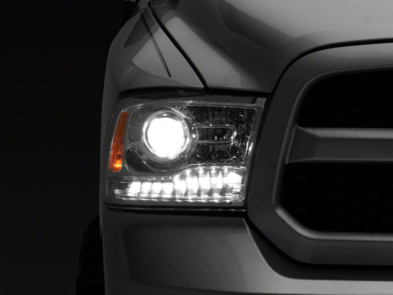 Raxiom LED Halo Headlights with Switchback Turn Signals; Chrome Housing; Clear Lens (09-18 RAM 1500 w/ Factory Halogen Non-Projector Headlights)