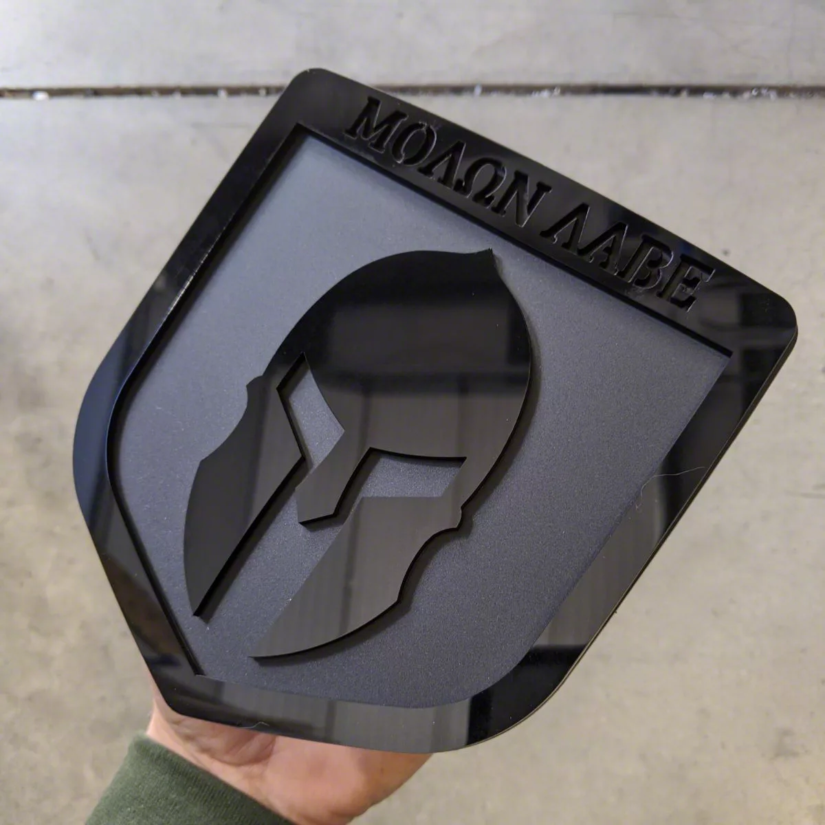 Molon Labe Tailgate Badge; Gloss Black on Matte Black (09-18 RAM 1500)