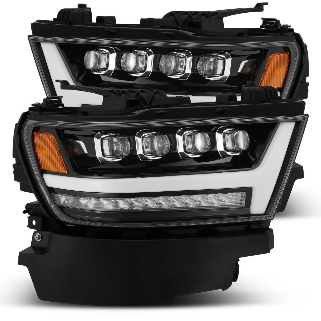 AlphaRex NOVA-Series LED Projector Headlights; Jet Black Housing; Clear Lens (19-24 RAM 1500 w/ Factory LED Headlights)