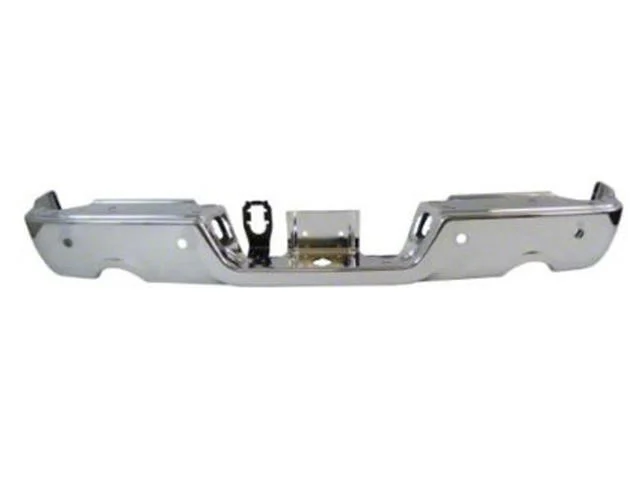 OE Certified Replacement Rear Bumper; Pre-Drilled for Backup Sensors; Chrome (09-18 RAM 1500 w/ Factory Dual Exhaust)