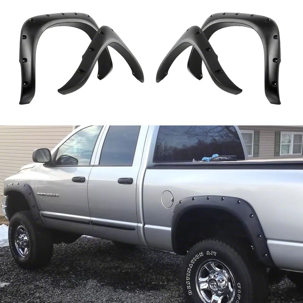 Pocket Dimple Style Fender Flares; Smooth Black (02-08 RAM 1500)